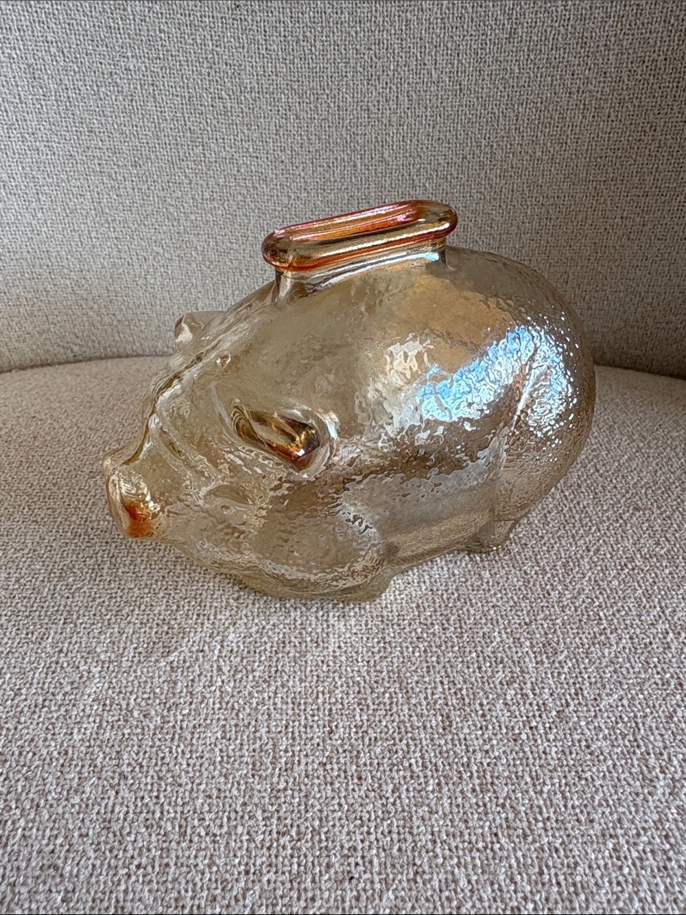 VTG Amber Glass Pig Sculpture Piggy bank Decorative Home Art